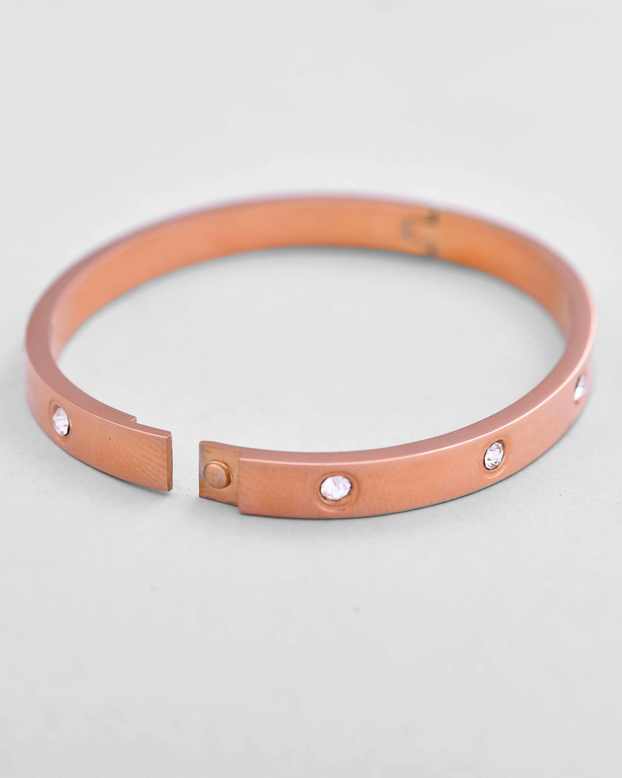 VOJ Rose Gold-Polished Kada Bracelet with Crystals