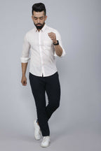 Miravan Men's White Spread Collar Striped Print Casual Shirt | Grocsy