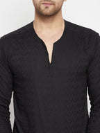 Even Apparels Black Viscose Men's Kurta With Slit Neckline | Grocsy