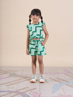 Snakes and Ladders Girls Green Table Print Top and Shorts Sets from Siblings Collection | Grocsy