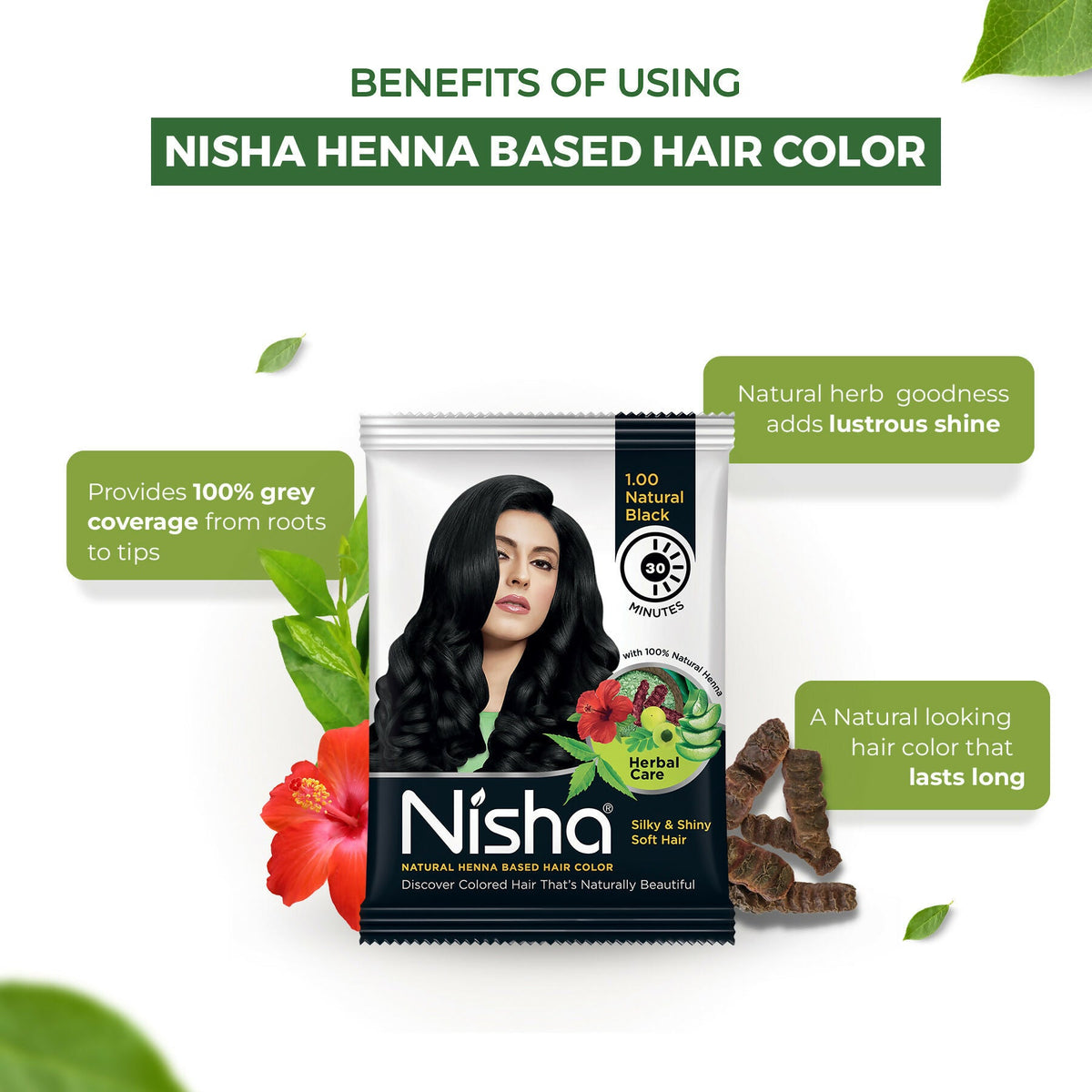 Nisha Henna Based Hair Colour For Women & Men Natural Black | Grocsy