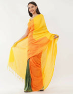 Exclusive Collection Beautiful Khadi Cotton Yellow Orange Green Handloom Saree | Grocsy