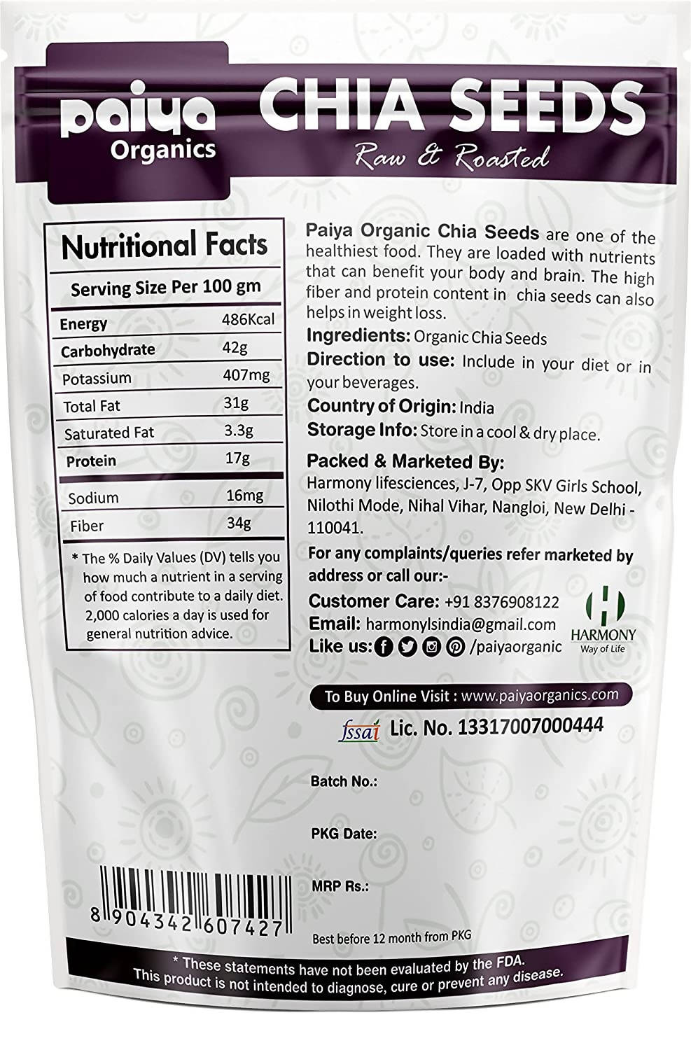 Paiya Organics Raw Chia Seeds | Grocsy