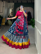 Vastranavya Traditional Printed Tusser Silk Lehenga Choli - Blue | Grocsy