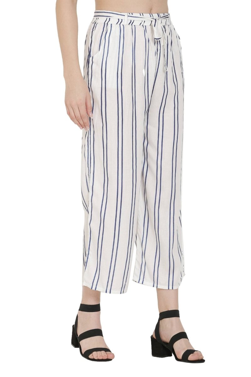 Asmaani White Color Rayon Fabric Stripped Palazzo | Grocsy