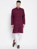 Even Apparels Maroon Pure Cotton Men's Sherwani Kurta With Open Front | Grocsy
