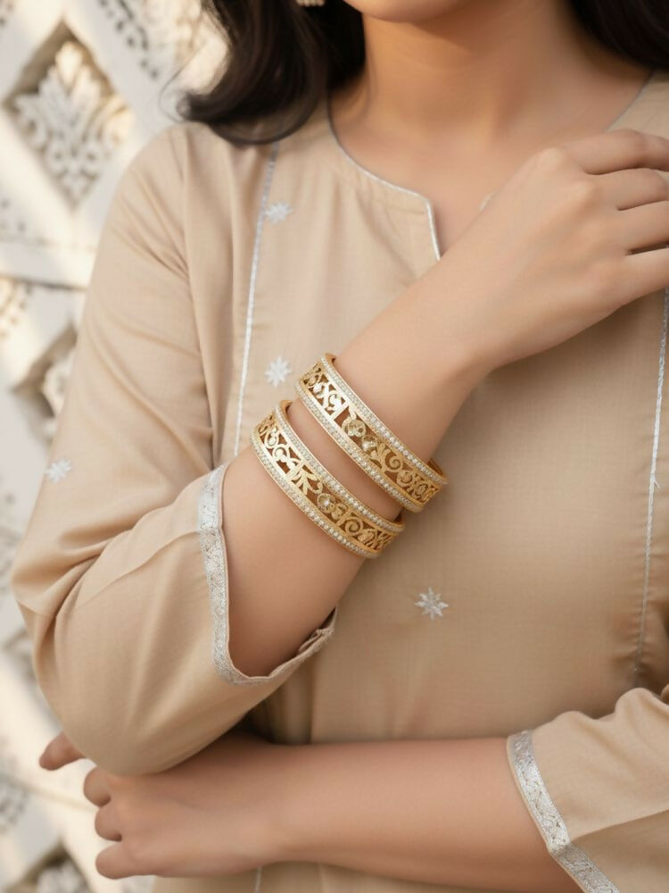 NVR Women Set of 2 Gold Plated CZ Stone Kada Bangle | Grocsy