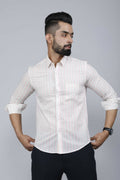 Miravan Men's White Spread Collar Striped Print Casual Shirt | Grocsy