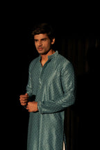 Blue viscose Chikankari Embroidery Work Men's Traditional Kurta Set - Mahotsav | Grocsy