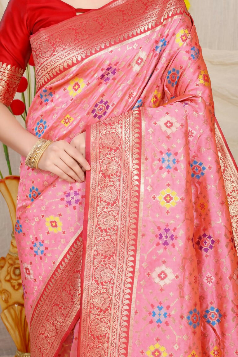 Jyoti Fashion Women's Baby Pink Patola Silk Zari Woven Saree with Blouse | Grocsy