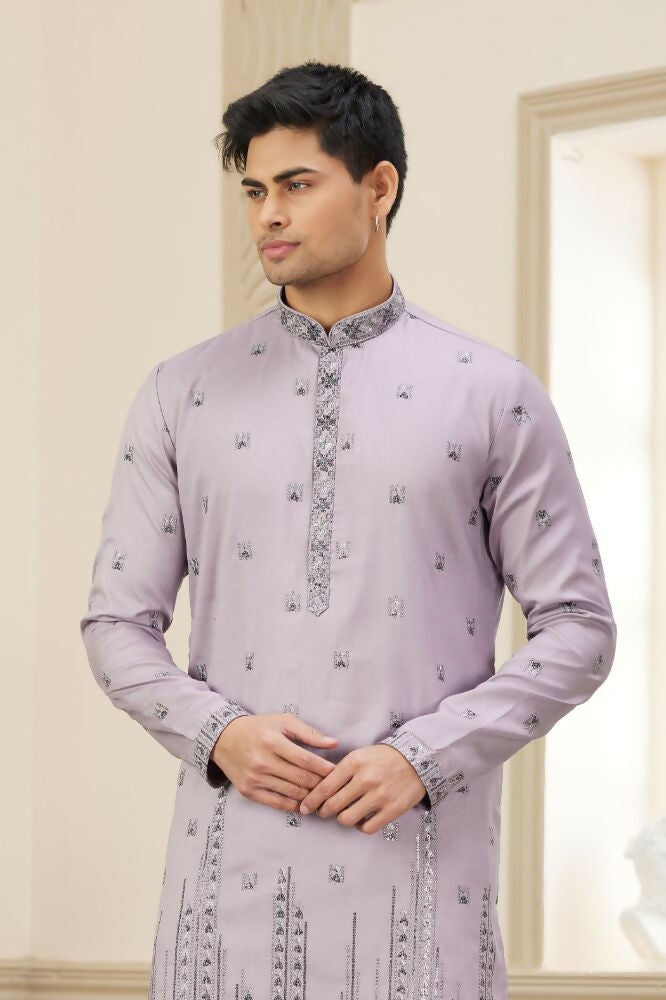 Raivat Ethnic Art Silk Thread Work Kurta Pajama In Purple Colour | Grocsy