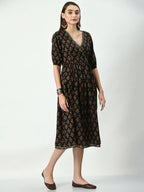 Myshka Women's Black Empire Printed Dress | Grocsy