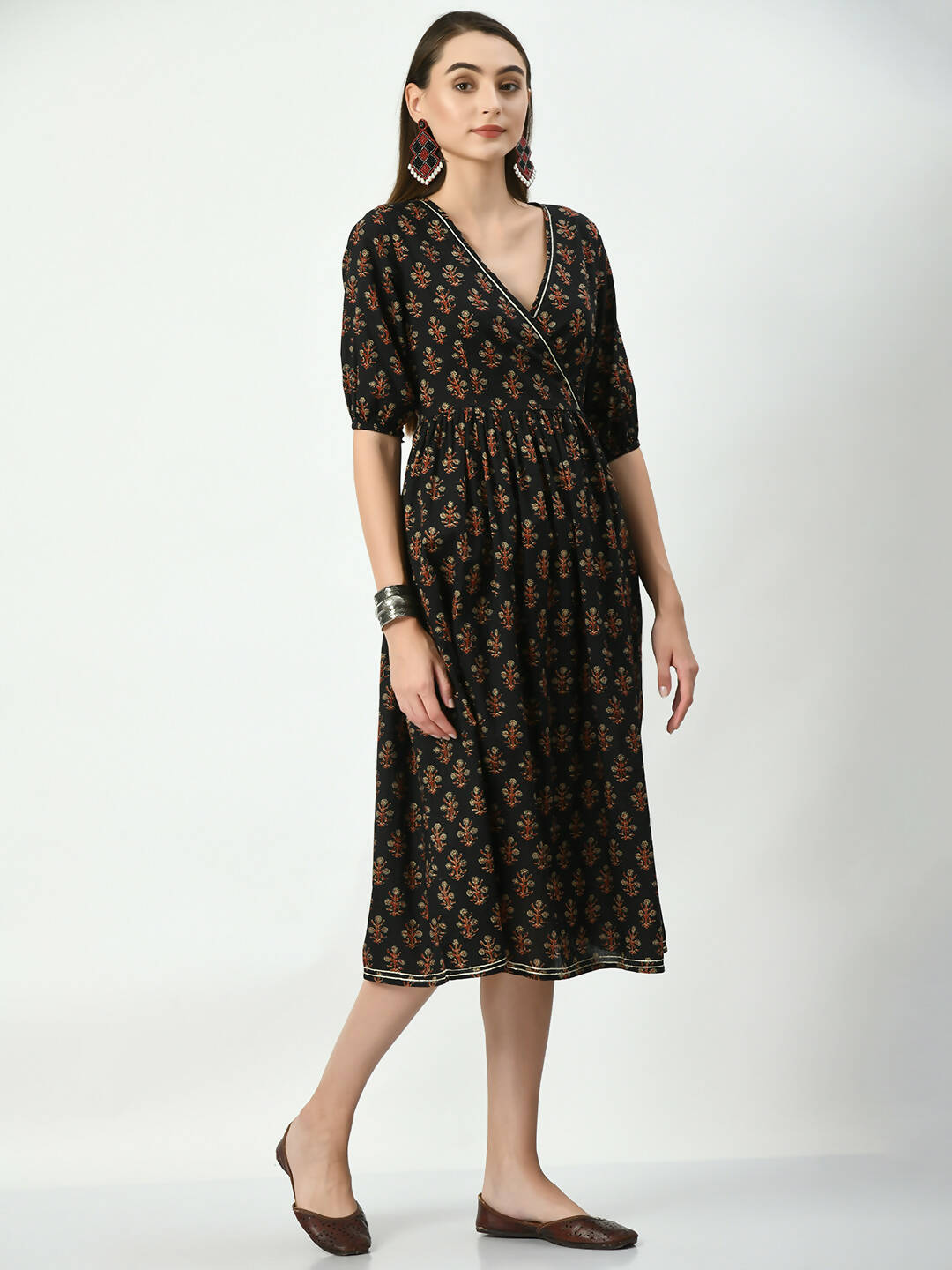 Myshka Women's Black Empire Printed Dress | Grocsy