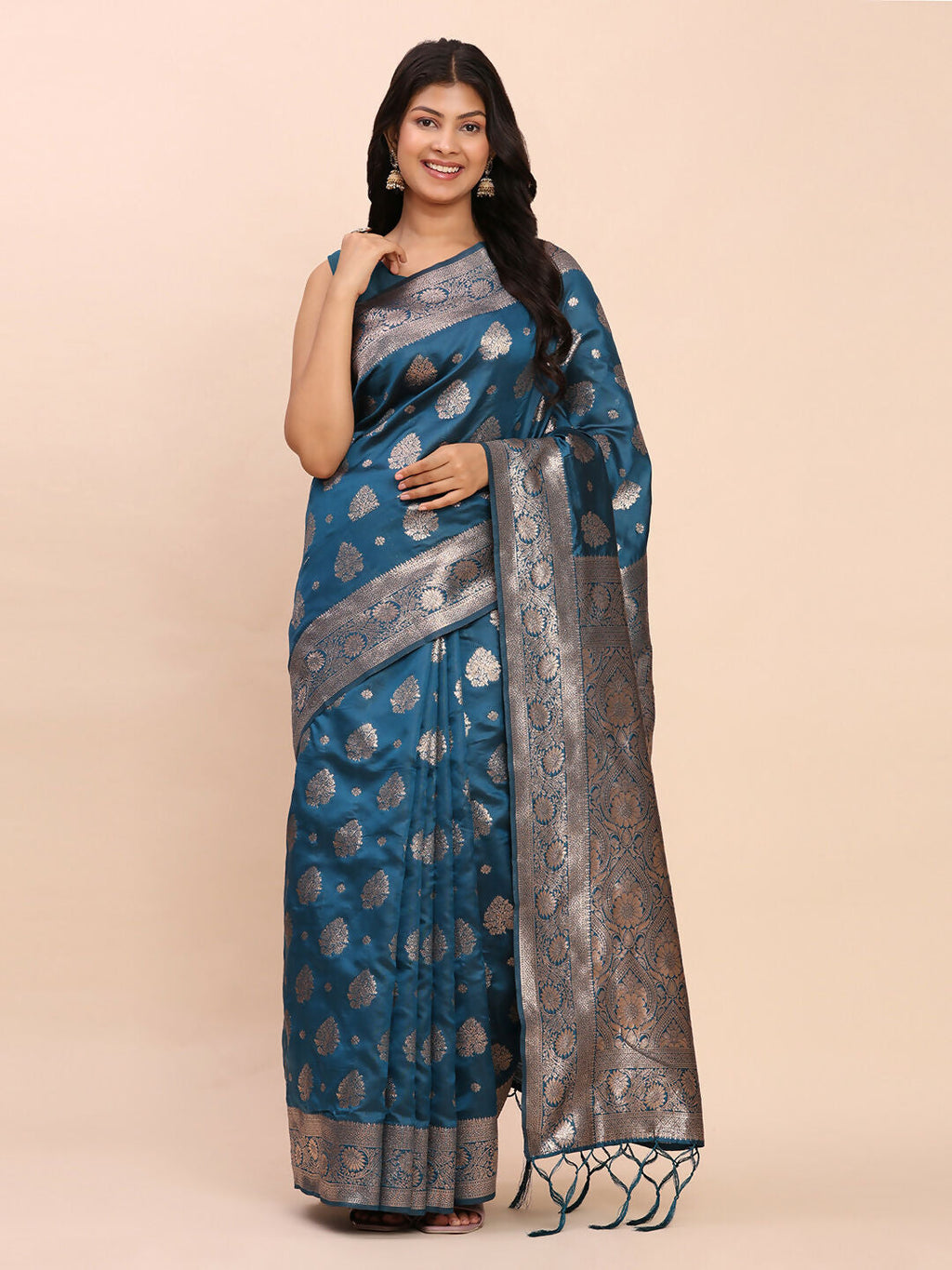 Shree Shyam Fashion Banarasi Silk Teal Blue Saree | Grocsy