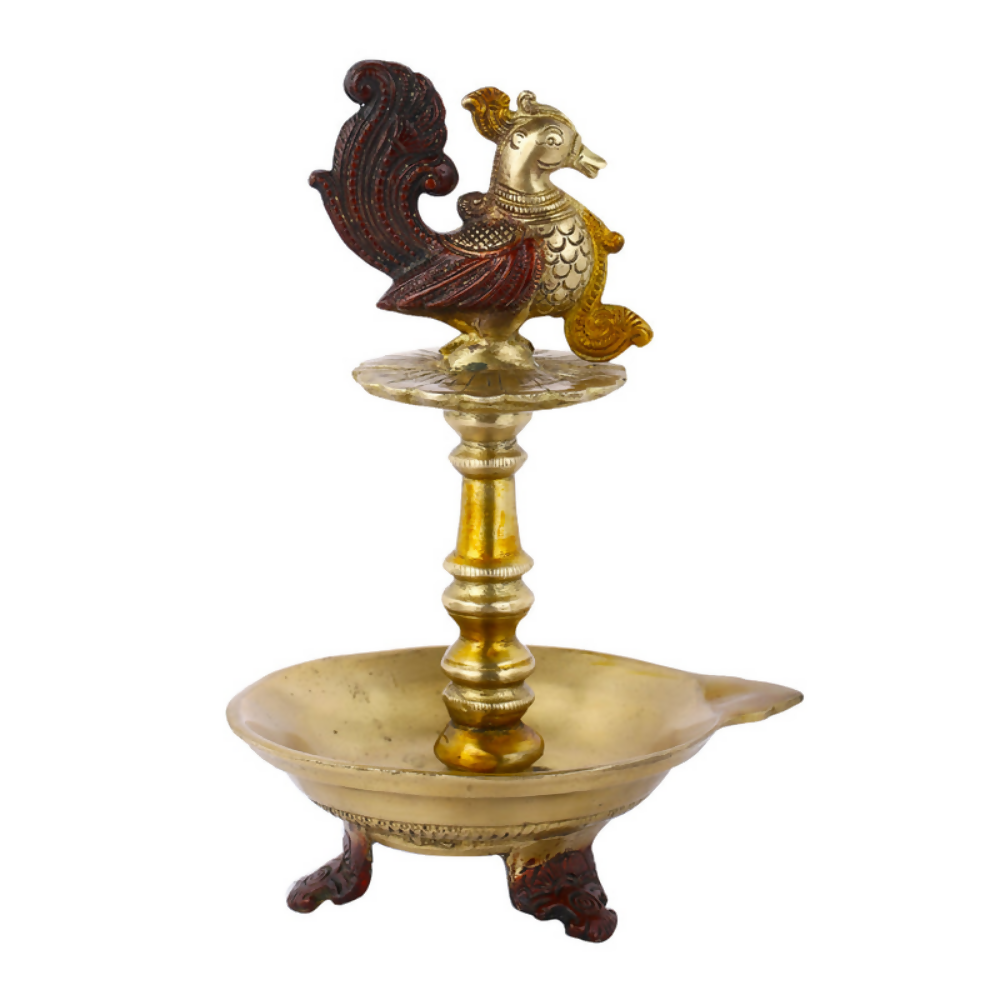 CraftVatika Brass Antique Bird Diya Puja Oil Lamp Showpiece | Grocsy