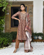 Vaasva Women's Chanderi Printed Suit Set With Pant And Printed Dupatta | Grocsy