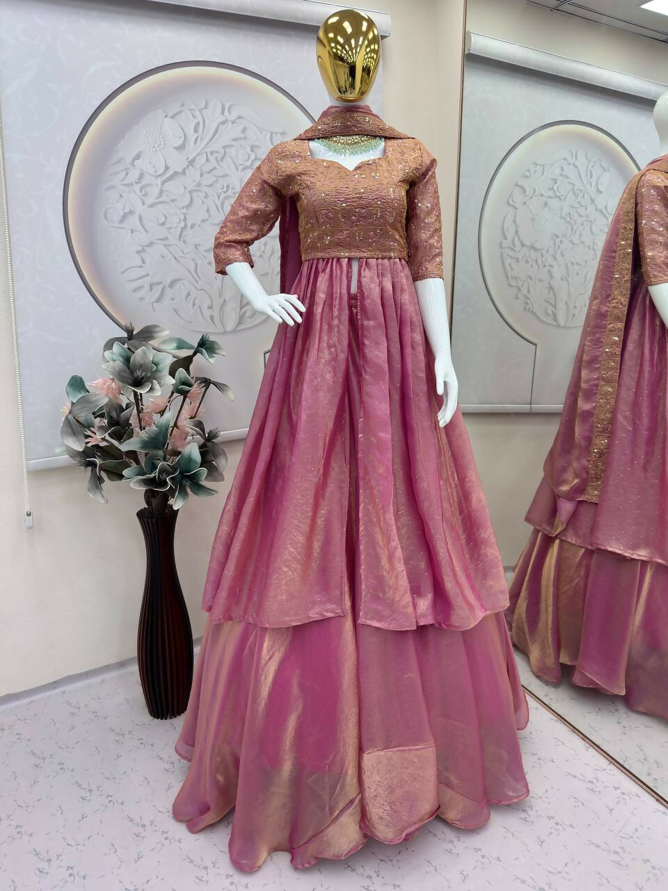 Teeya Creation Pink Color Fendy Satin Heavy Embroidery Work Wedding Wear Stitched Lehenga Choli | Grocsy