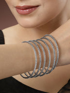 NVR Women's Set of 6 Silver-Toned German Silver Oxidised Bangles | Grocsy