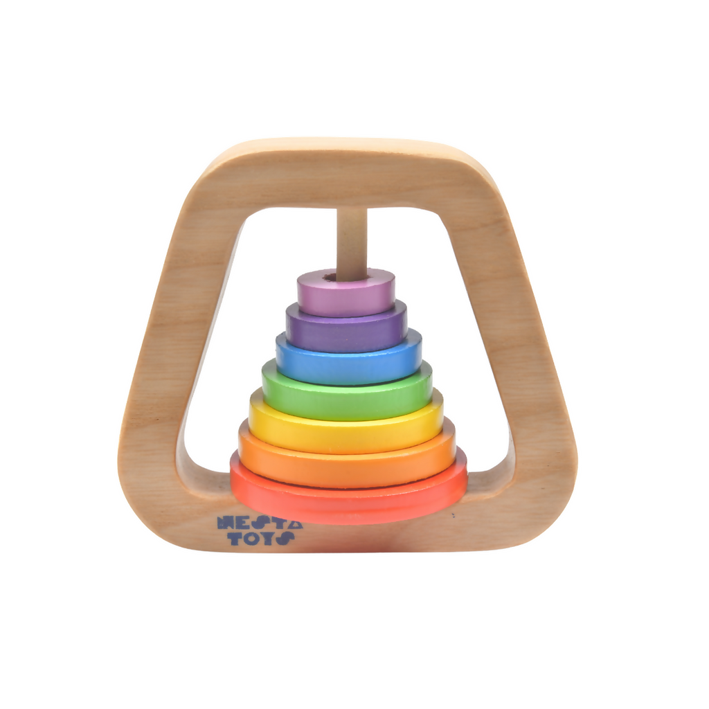 Nesta Toys Wooden Rainbow Rattle for Babies, Montessori Wooden Toy | Grocsy