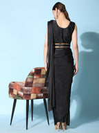 Black Imported Crush Lycra Texture Pattern Ready to Wear Saree with stitched Blouse - Nirvana | Grocsy
