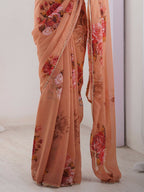 Traditional Partywear Peach Georgette Fancy Saree-Pavitra | Grocsy
