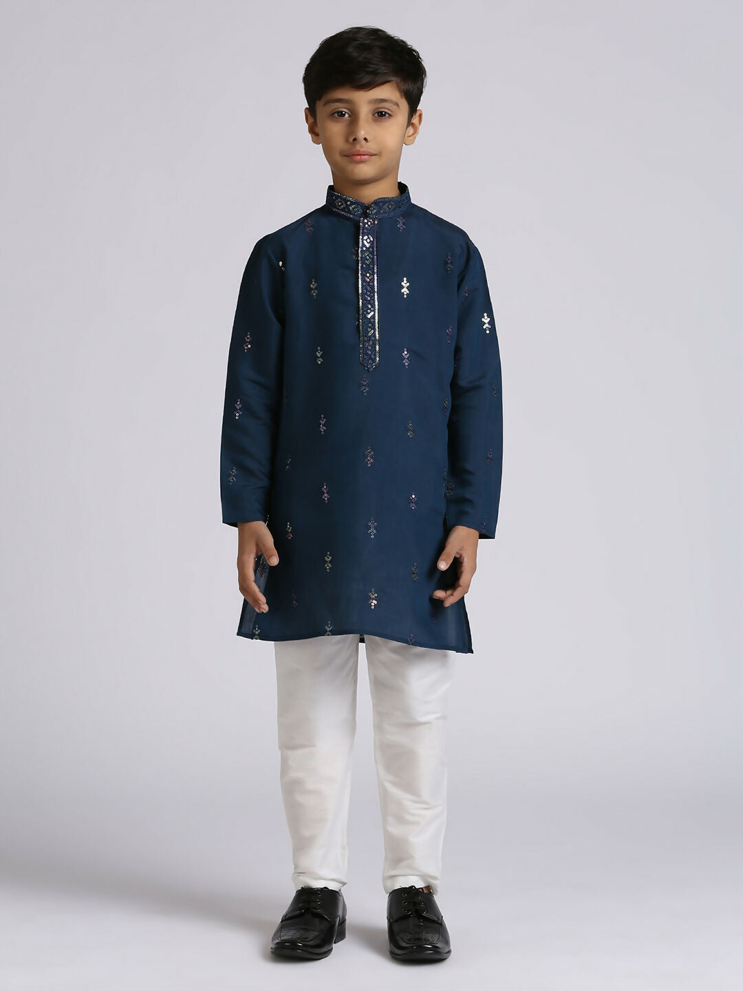 Joban Fashion Kids Island Traditional Ethnic Wear with Silk Sequence Embroidery Full Sleeves Kurta and Pyjama Set - Blue | Grocsy