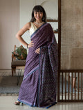 Suta Purple Polka Dots Pure Cotton Saree | Grocsy