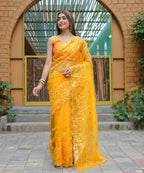Vamsee Kiki Yellow Organza Saree | Grocsy