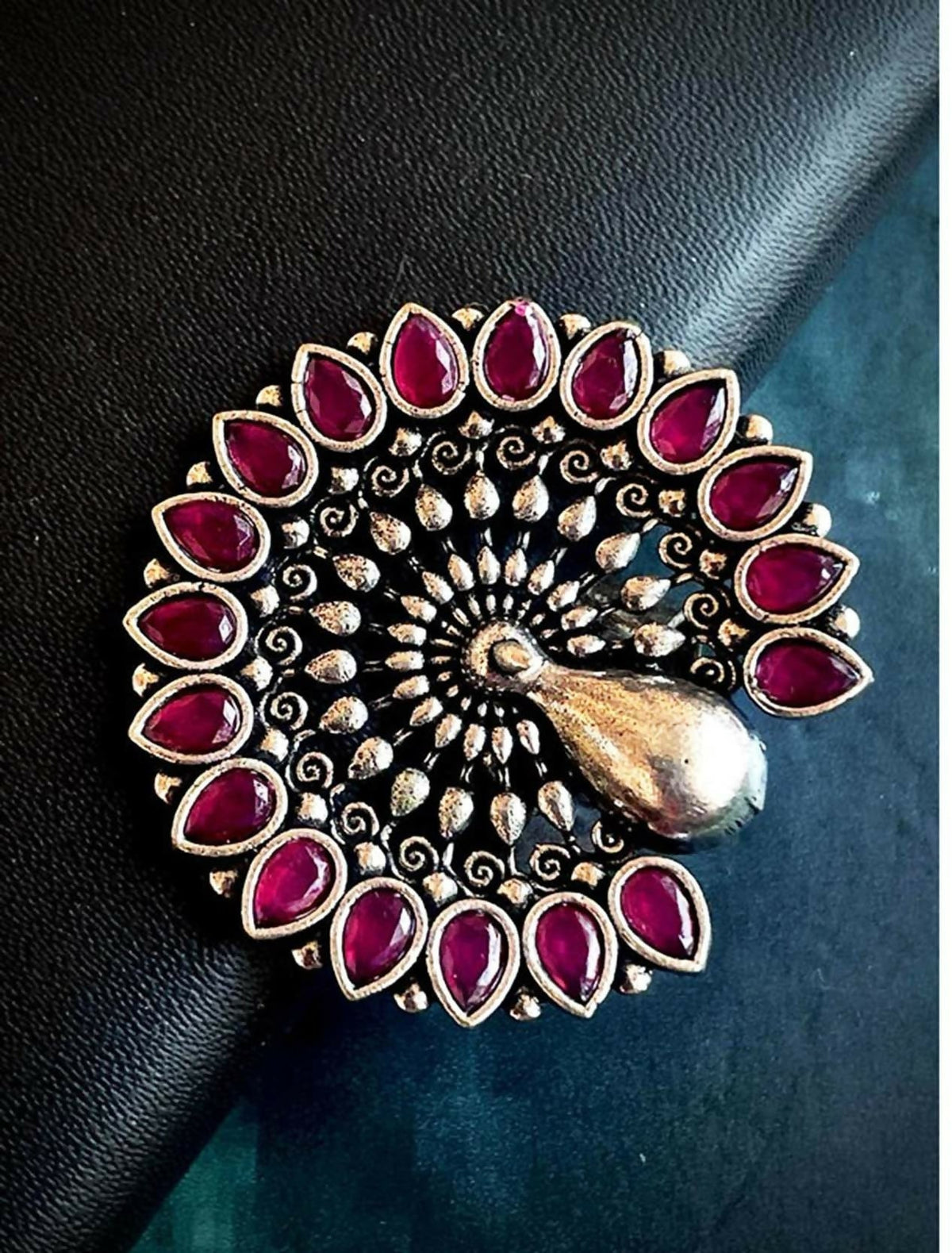 Joban Fashion Peacock Shape Monalisa Stone Silver Plated Ring | Grocsy