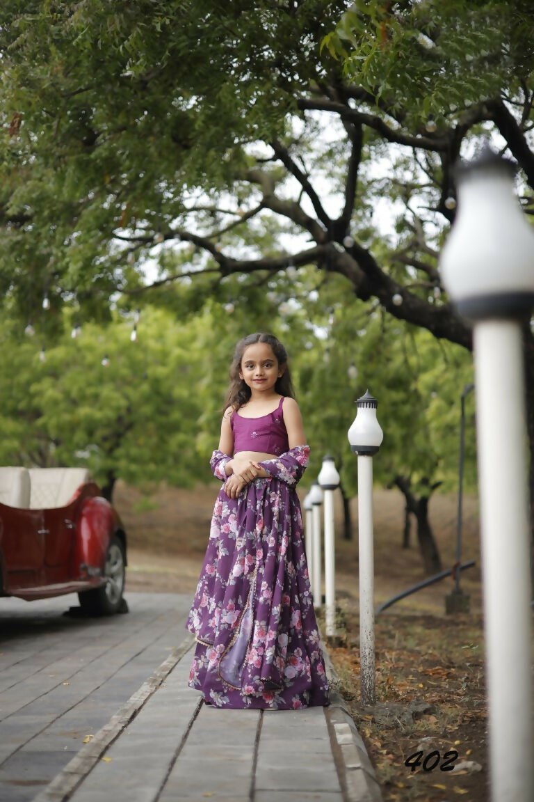 Aayaa Designer Embroidery Thread With Sequance Work Kids Lehenga Choli - Multi Color | Grocsy