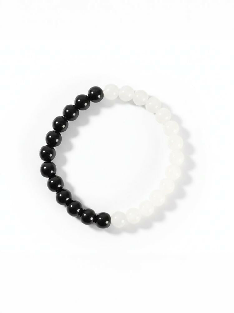 NVR Set of 2 Black & White crystal beaded Bracelet for Men & Women | Grocsy