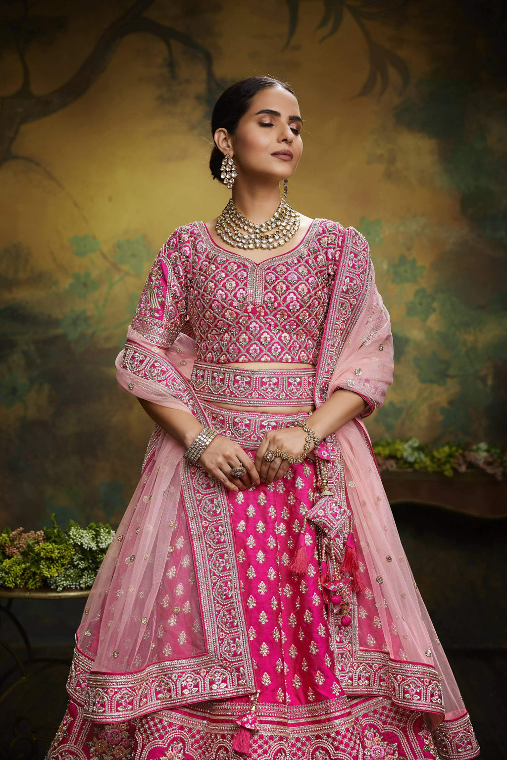 House of Panchhi Pink Pure Silk Moti & Zarkan heavy embroidery Lehenga choli & Dupatta | Grocsy