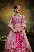 House of Panchhi Pink Pure Silk Moti & Zarkan heavy embroidery Lehenga choli & Dupatta | Grocsy