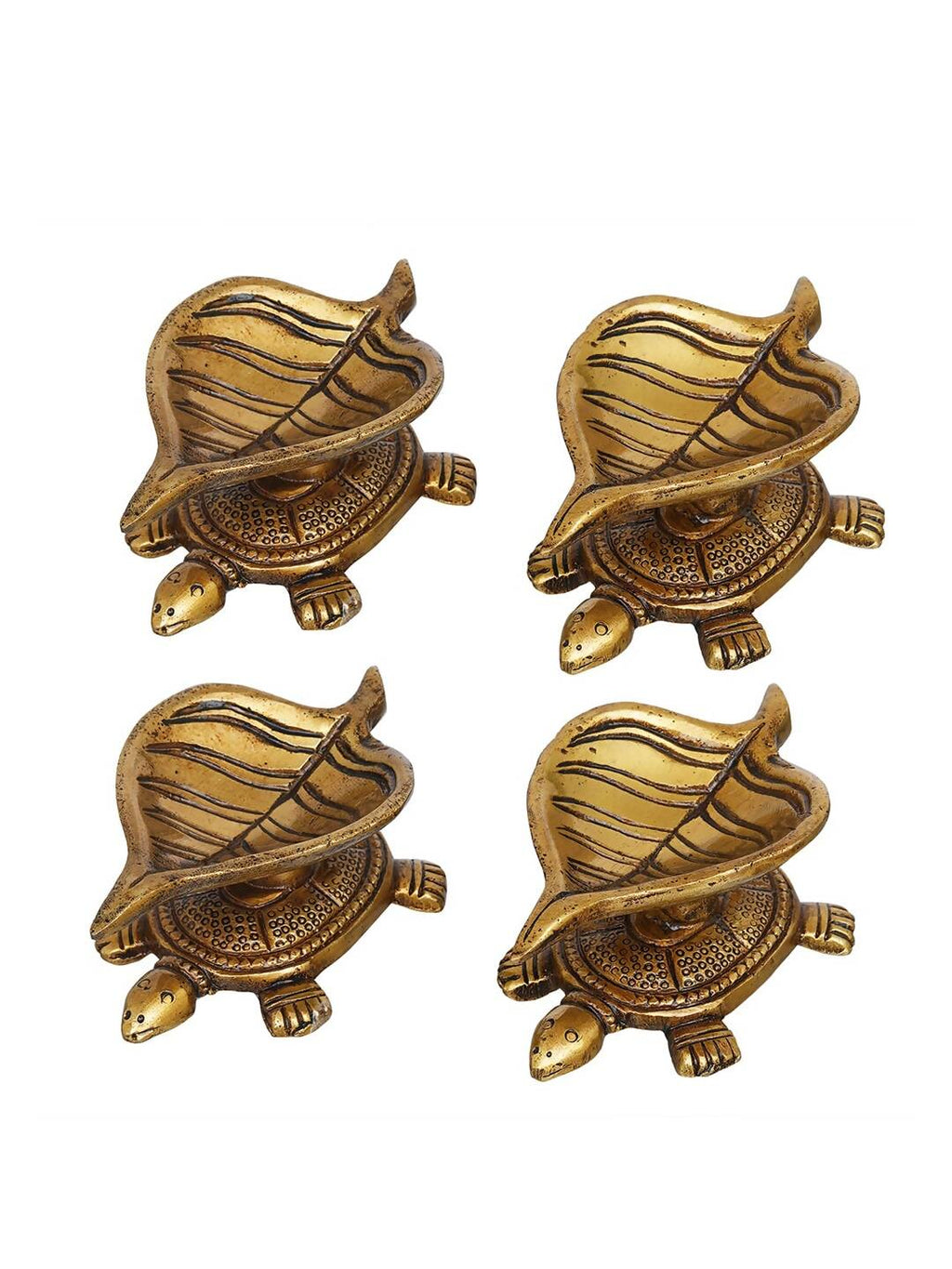 eCraftIndia 4 Pieces Beige Tortoise Statue Leaf Design Diyas | Grocsy