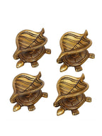 eCraftIndia 4 Pieces Beige Tortoise Statue Leaf Design Diyas | Grocsy