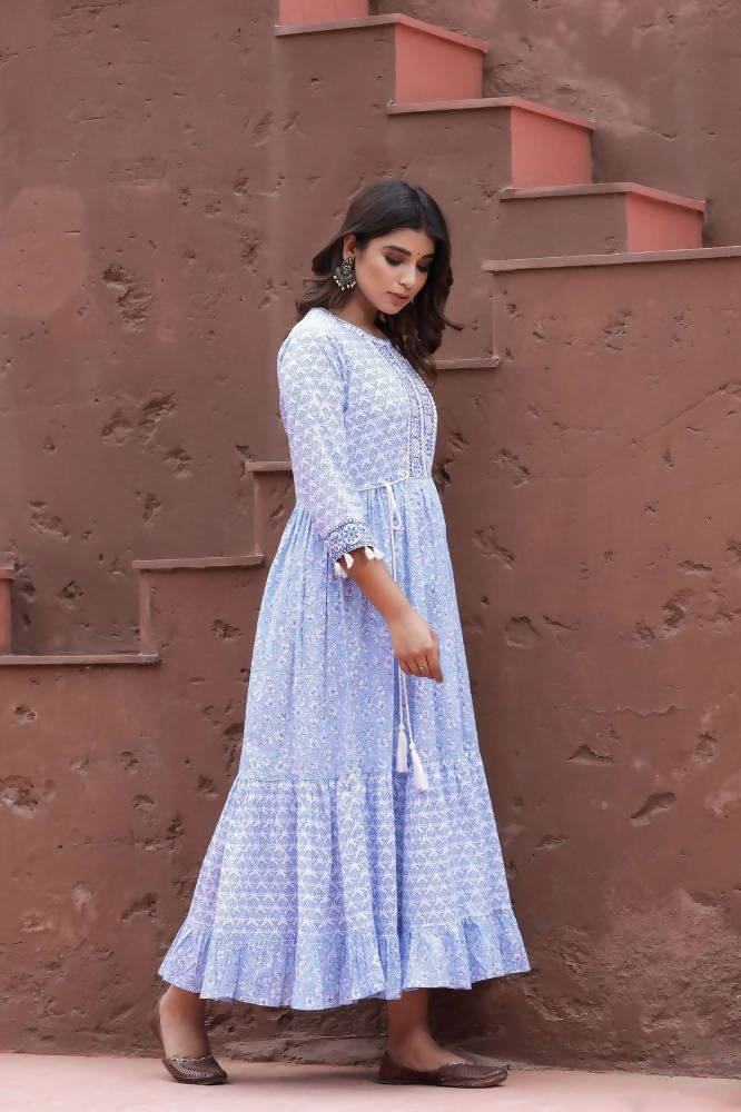 Yufta Blue Printed Dress | Grocsy