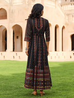 Juniper Women's The Mahautsavam Black Ethnic Motif Printed Georgette Dress With Sequins & Beads | Grocsy