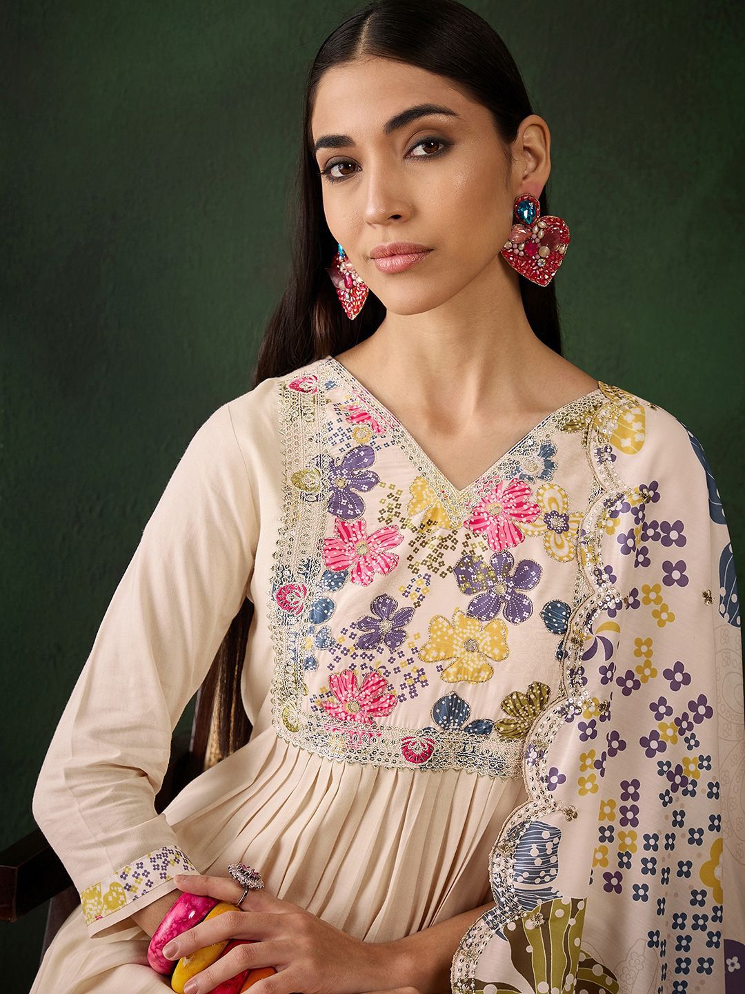 Sangria Embroidered & Digital Printed Kurta & Trousers with Dupatta | Grocsy