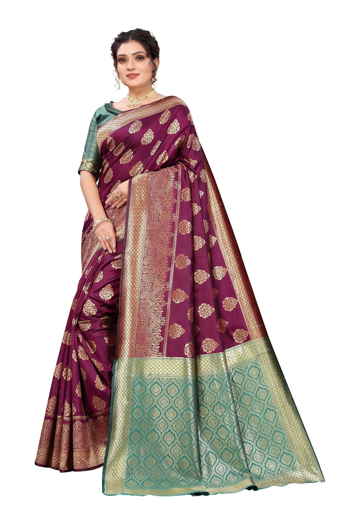 Vamika Ethnic Fire Purple Weaving Banarasi Jacquard Saree | Grocsy