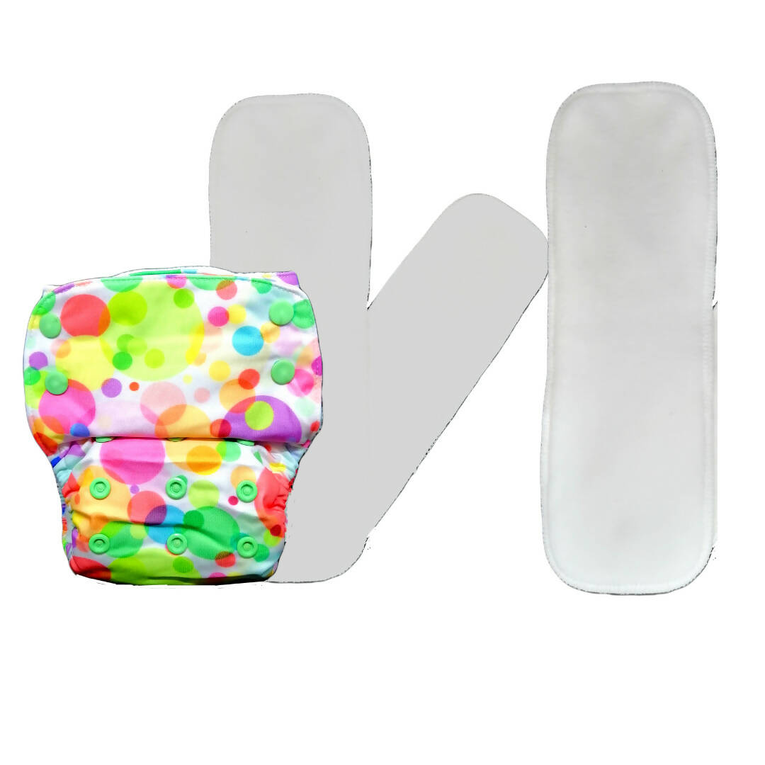 Kindermum Nano Pro Aio Cloth Diaper (With 2 Organic Inserts And Power Booster)-Polka For Kids | Grocsy