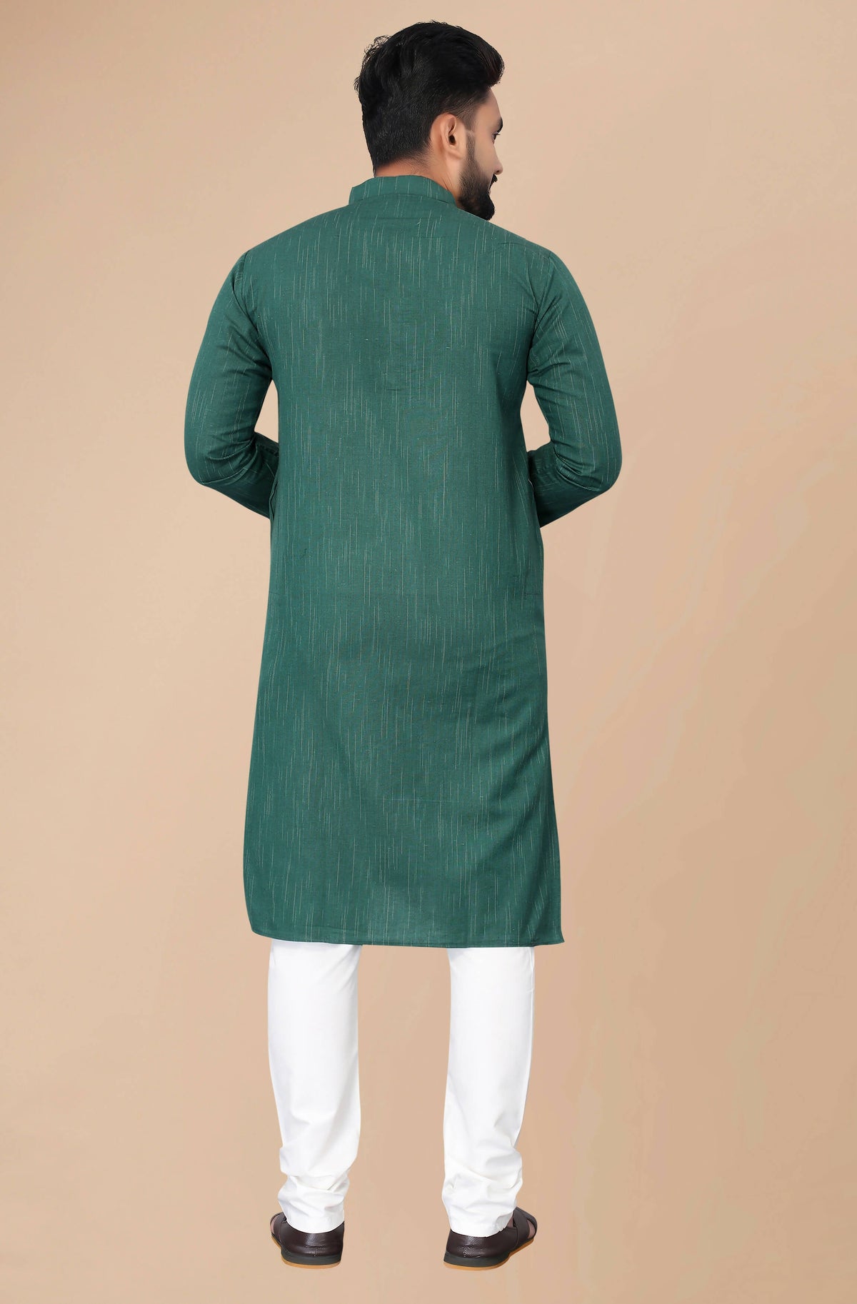 Indian Clothing Men's Green Striped Cotton Kurta - Mahotsav | Grocsy