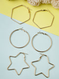 NVR Women Gold-Toned Geometric Hoop Earrings | Grocsy