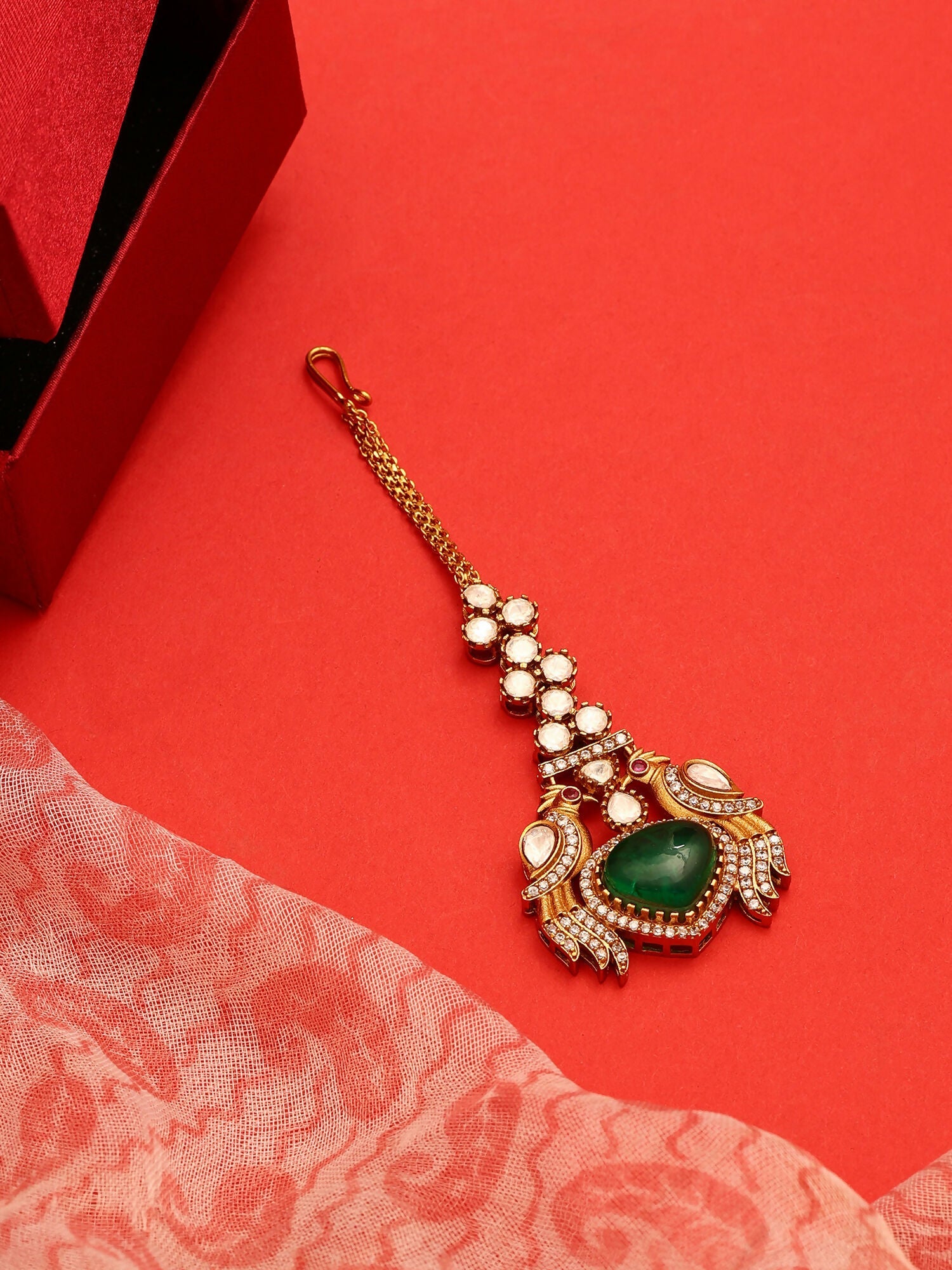 Ruby Raang Heart Kundan Maang Tikka | Grocsy