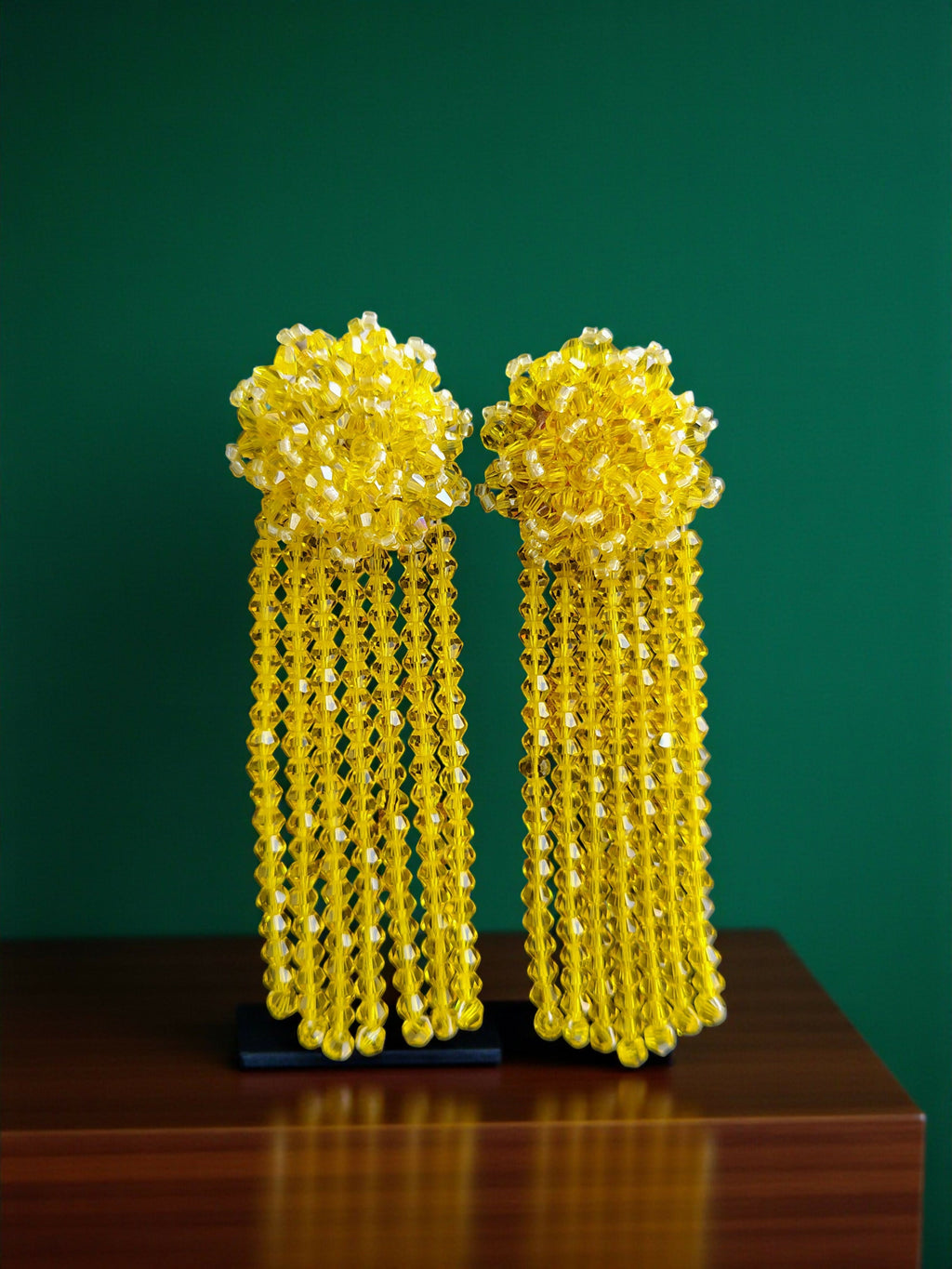 Inhanns Handmade Crystal Waterfall Earrings - Long - Lemon Yellow Big | Grocsy