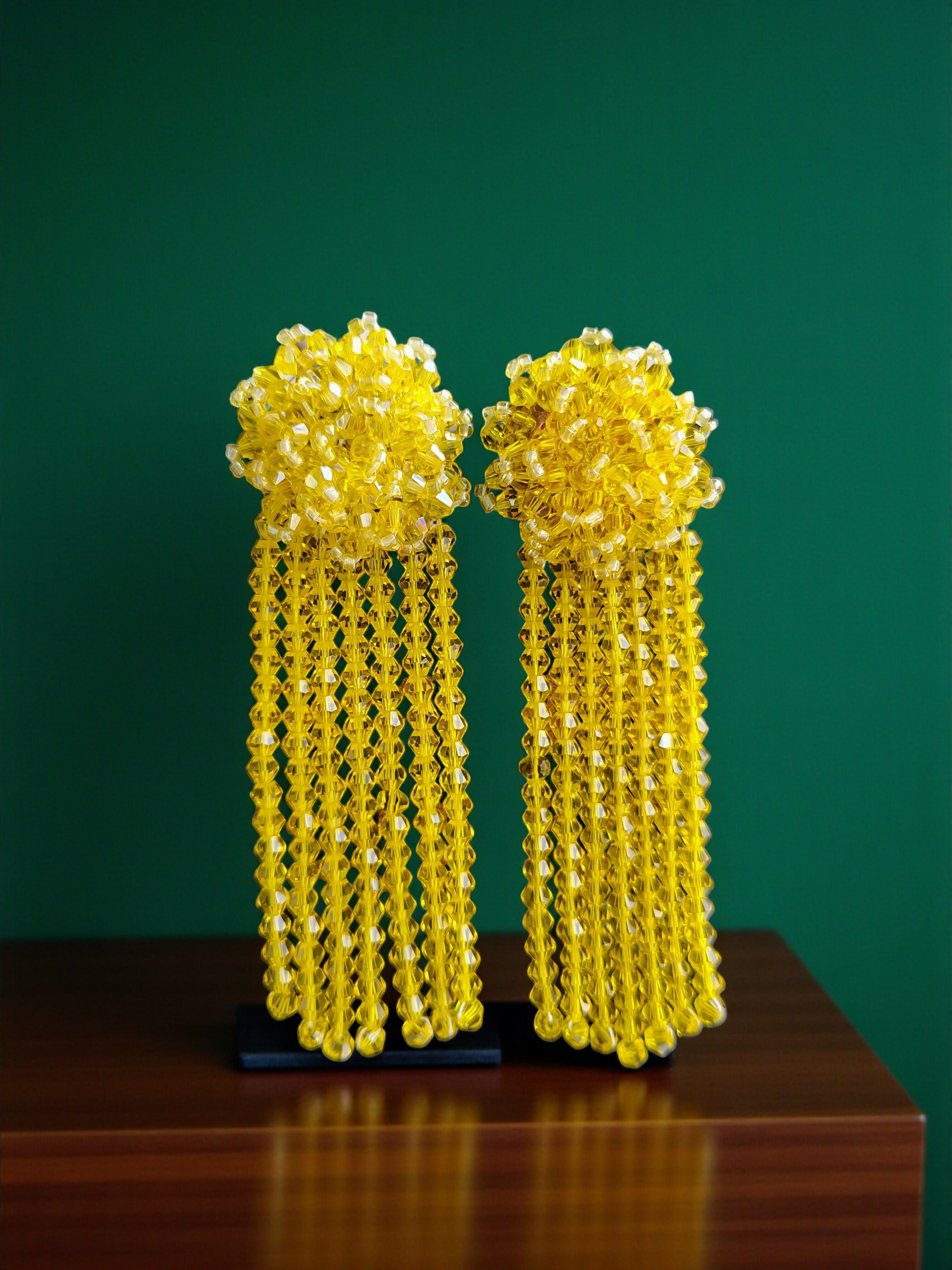 Inhanns Handmade Crystal Waterfall Earrings - Long - Lemon Yellow Big | Grocsy