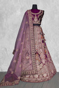 Purple Velvet Thread with Hand Work Semi Stitched Lehenga Choli with Dupatta - Nimaya Lagnotsav | Grocsy