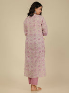 Aramya Pink Soft Cotton Floral Print Straight Kurta Pant Set for Women | Grocsy