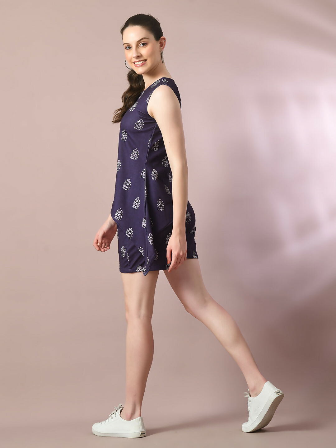 Myshka Women's Blue Printed Round Neck Party Top With Shorts Co-ord set | Grocsy