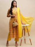 Yellow Pure Cotton Bandhani Printed Naira Cut Kurta And Bottom With Dupatta - Akashara | Grocsy