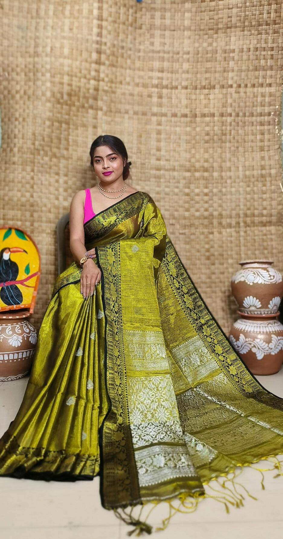 Exclusive Collection Pista Beautiful Tissue Benarasi Saree | Grocsy